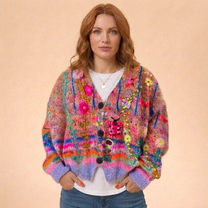 Women's Knitted Printed Sweater | Button Down