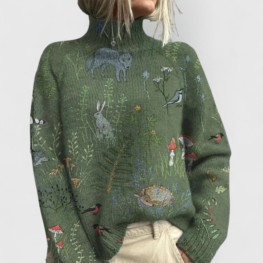 Women’s Printed Turtleneck Knit Jumper | Winter