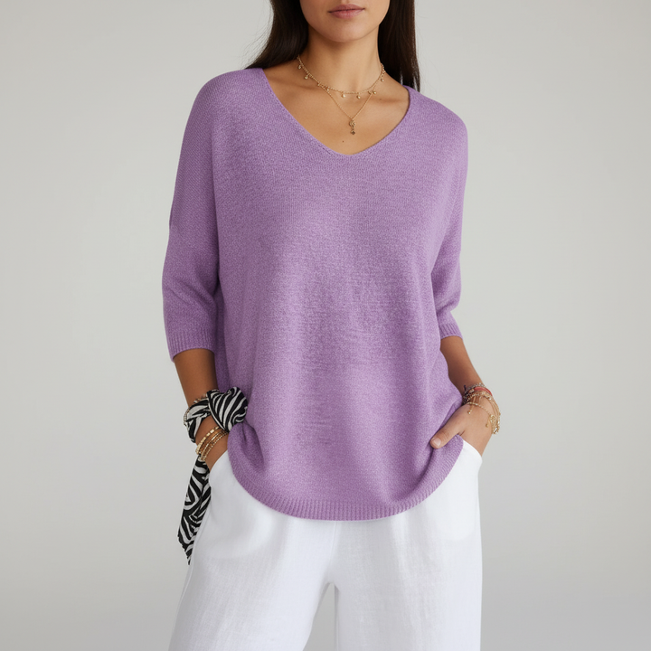Women’s V-Neck Knit Top | 3/4 Sleeves
