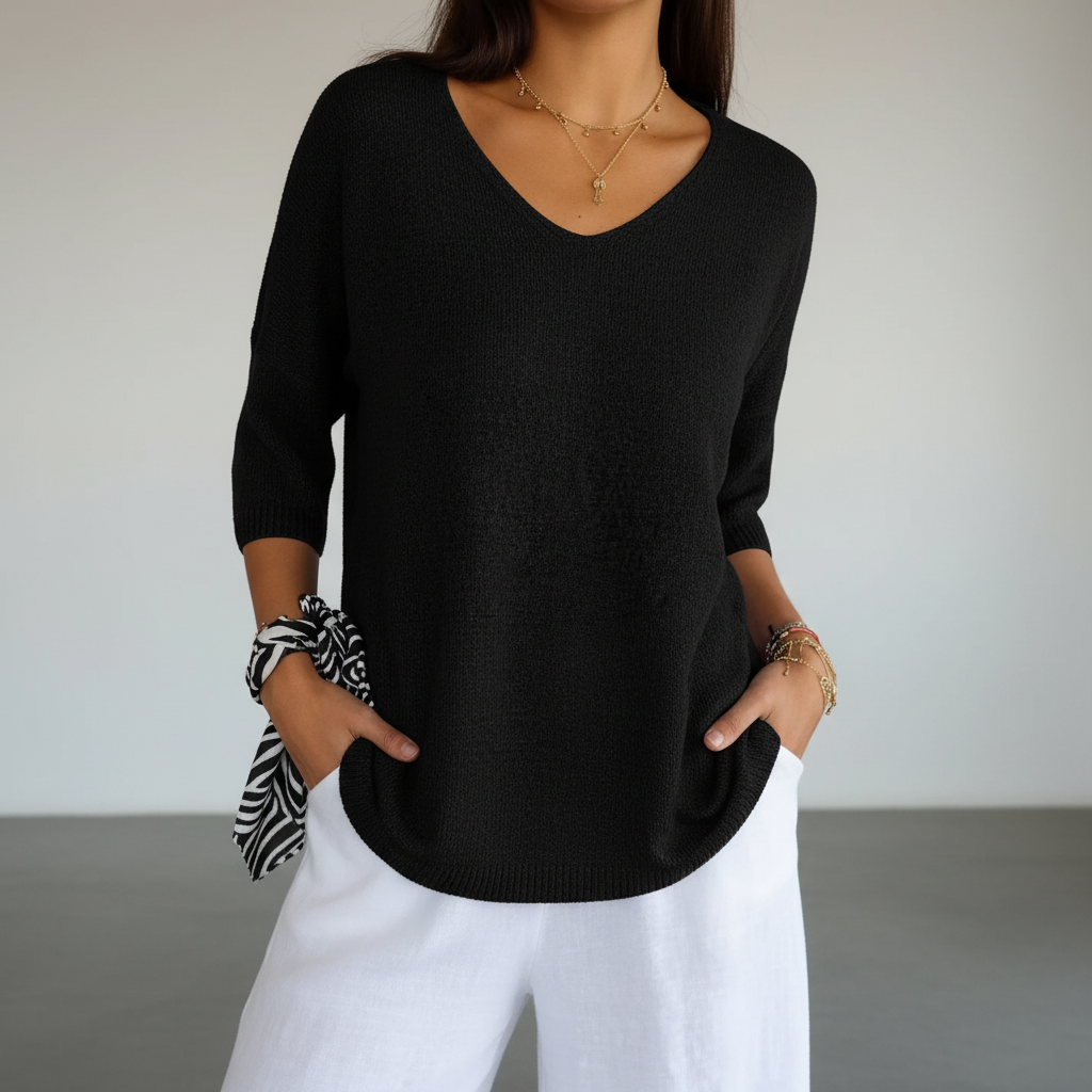 Women’s V-Neck Knit Top | 3/4 Sleeves
