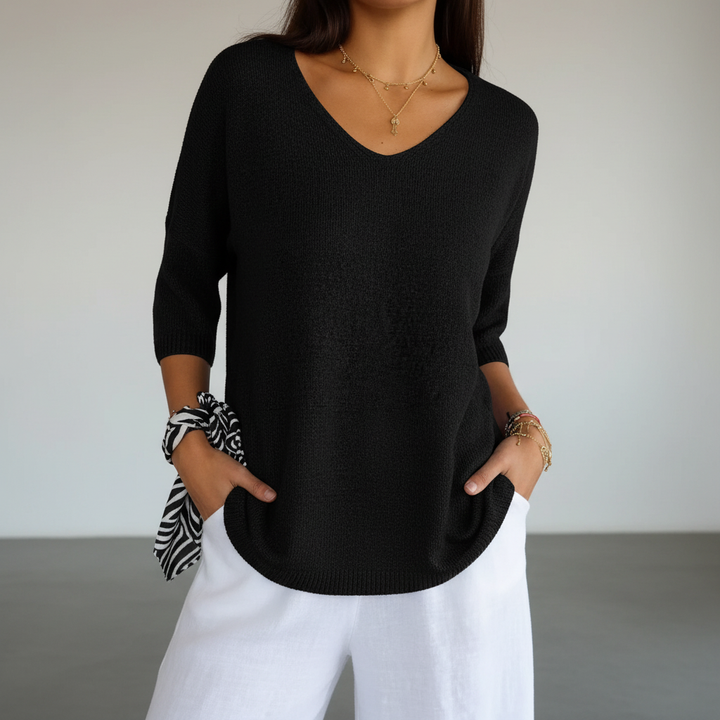 Women’s V-Neck Knit Top | 3/4 Sleeves