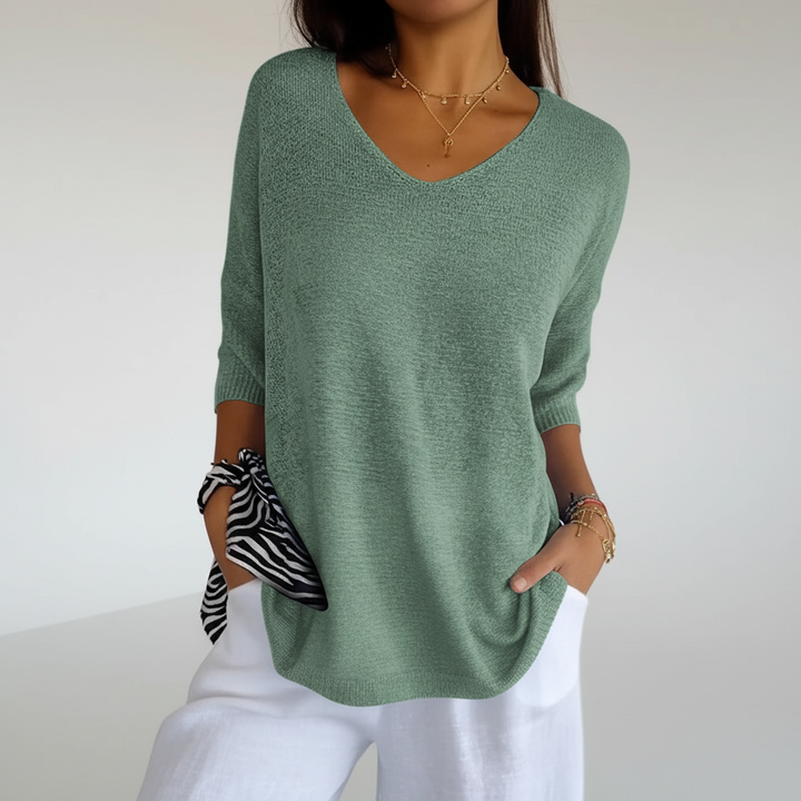 Women’s V-Neck Knit Top | 3/4 Sleeves