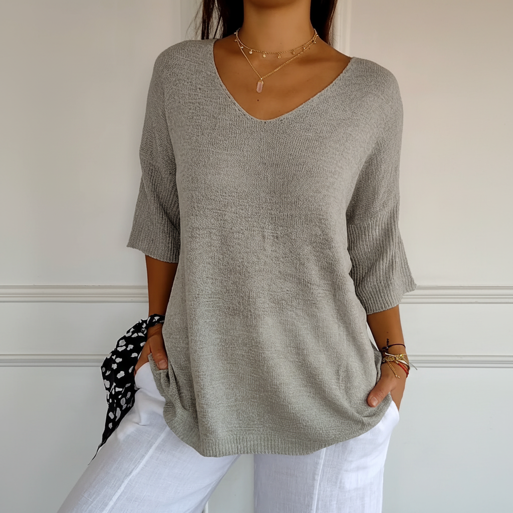 Women’s V-Neck Knit Top | 3/4 Sleeves
