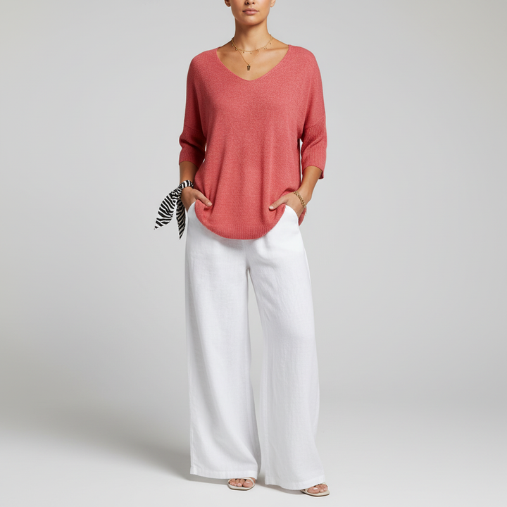 Women’s V-Neck Knit Top | 3/4 Sleeves