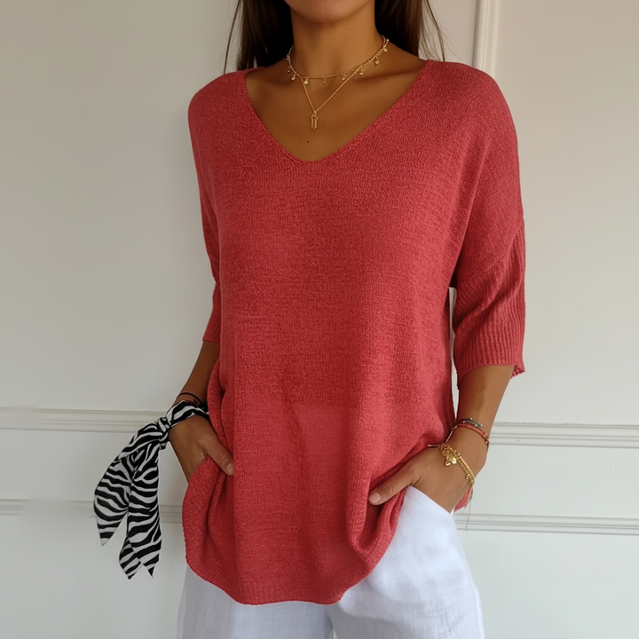 Women’s V-Neck Knit Top | 3/4 Sleeves