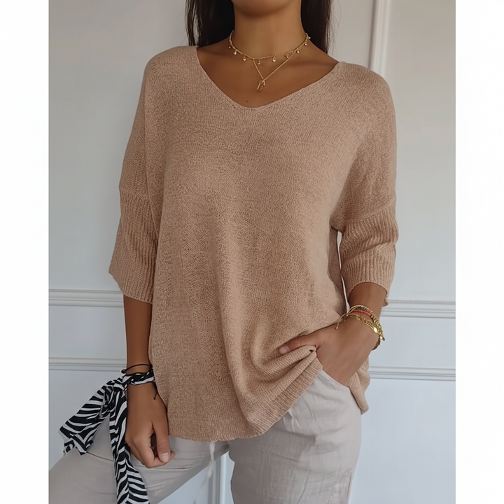 Women’s V-Neck Knit Top | 3/4 Sleeves