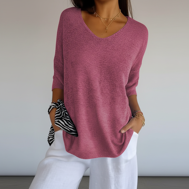 Women’s V-Neck Knit Top | 3/4 Sleeves