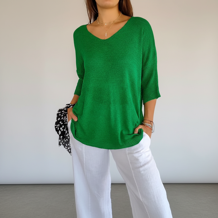 Women’s V-Neck Knit Top | 3/4 Sleeves