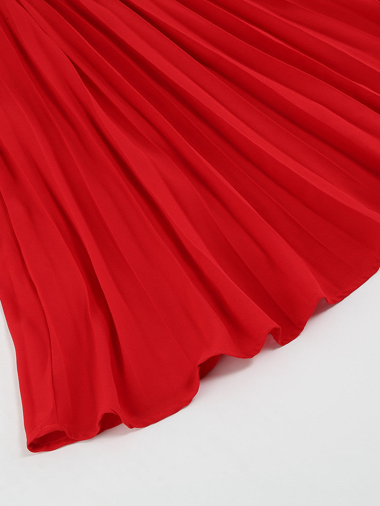 Women's Wrap Pleated Belted Dress | Midi