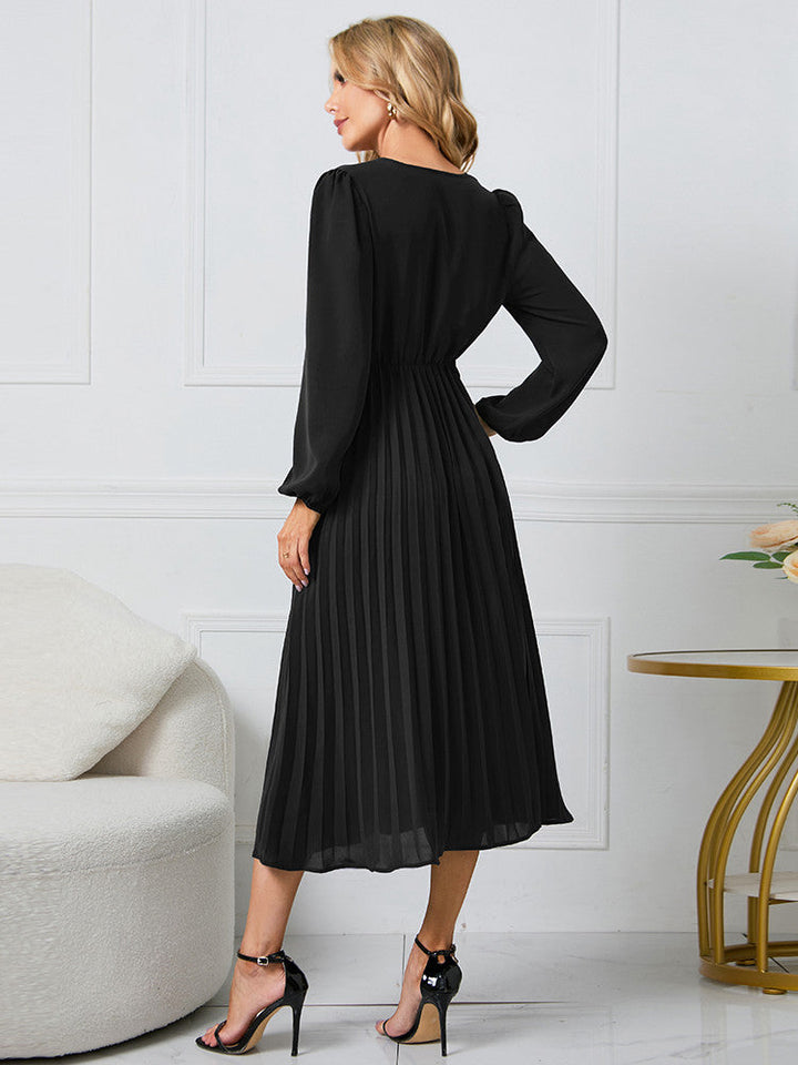Women's Wrap Pleated Belted Dress | Midi