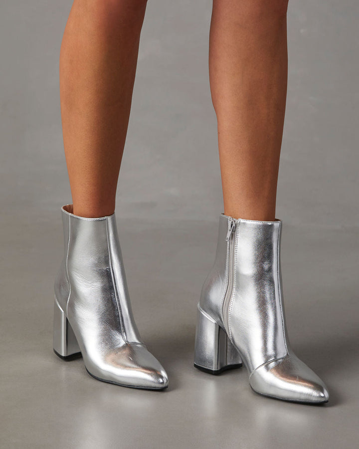 Women's Zip High Heel Ankle Boots | Silver