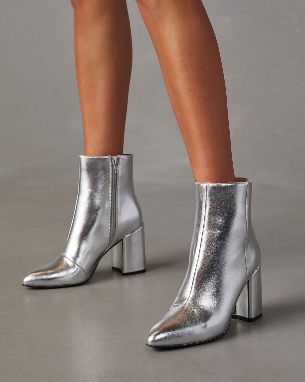 Women's Zip High Heel Ankle Boots | Silver
