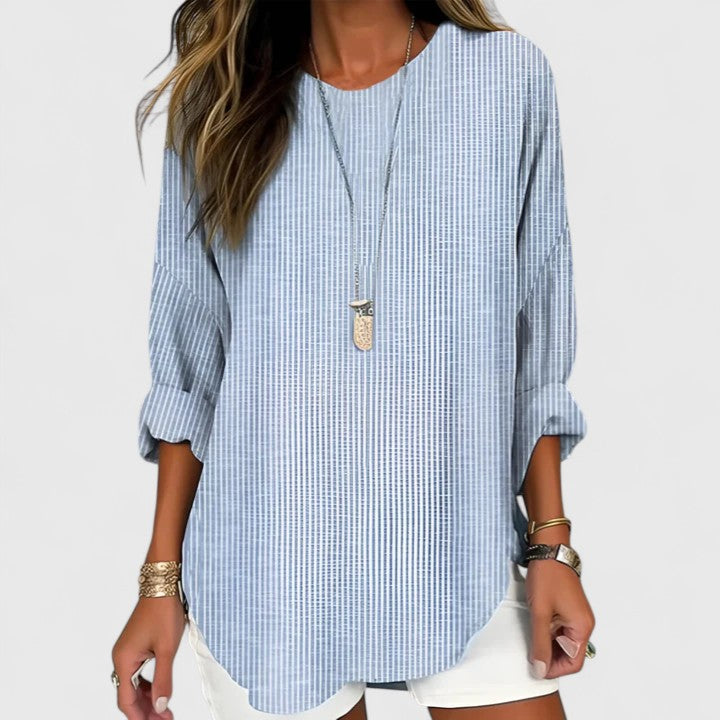 Women's Relaxed Fit Striped Summer Blouse | Long Sleeves
