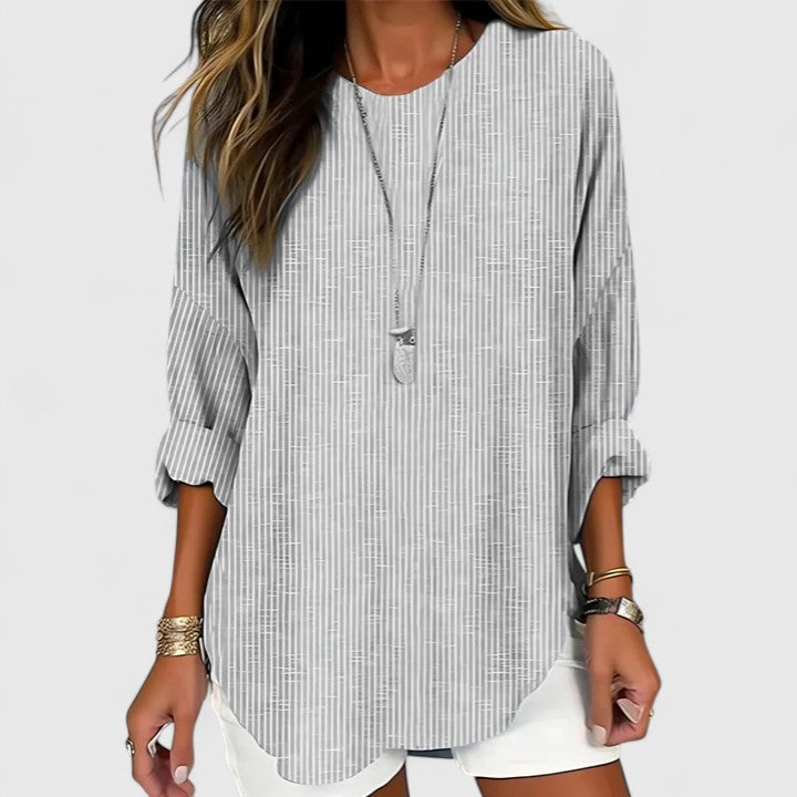 Women's Relaxed Fit Striped Summer Blouse | Long Sleeves