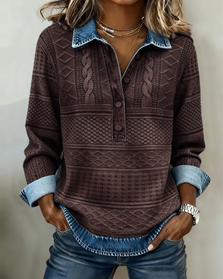 Women’s Collared Button-Neck Jumper | Textured