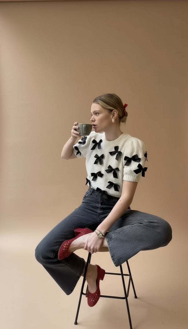 Women's Bow Knit Jumper | Puff Sleeves