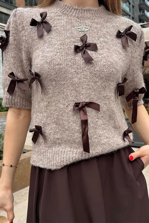 Women's Bow Knit Jumper | Puff Sleeves