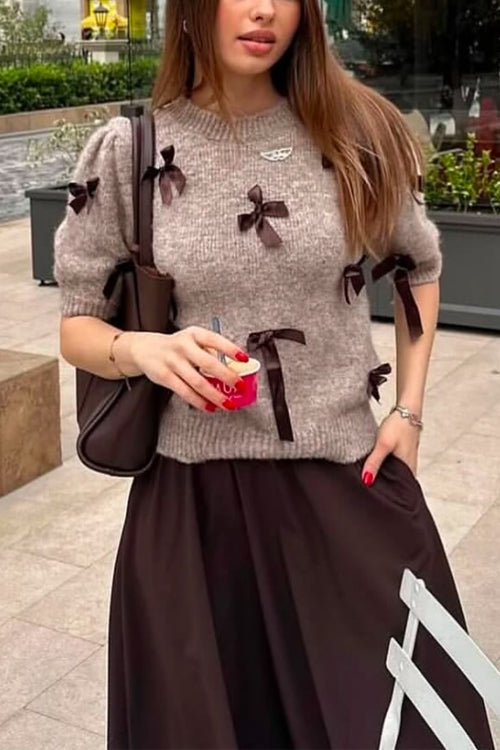 Women's Bow Knit Jumper | Puff Sleeves