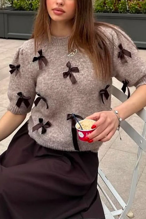 Women's Bow Knit Jumper | Puff Sleeves