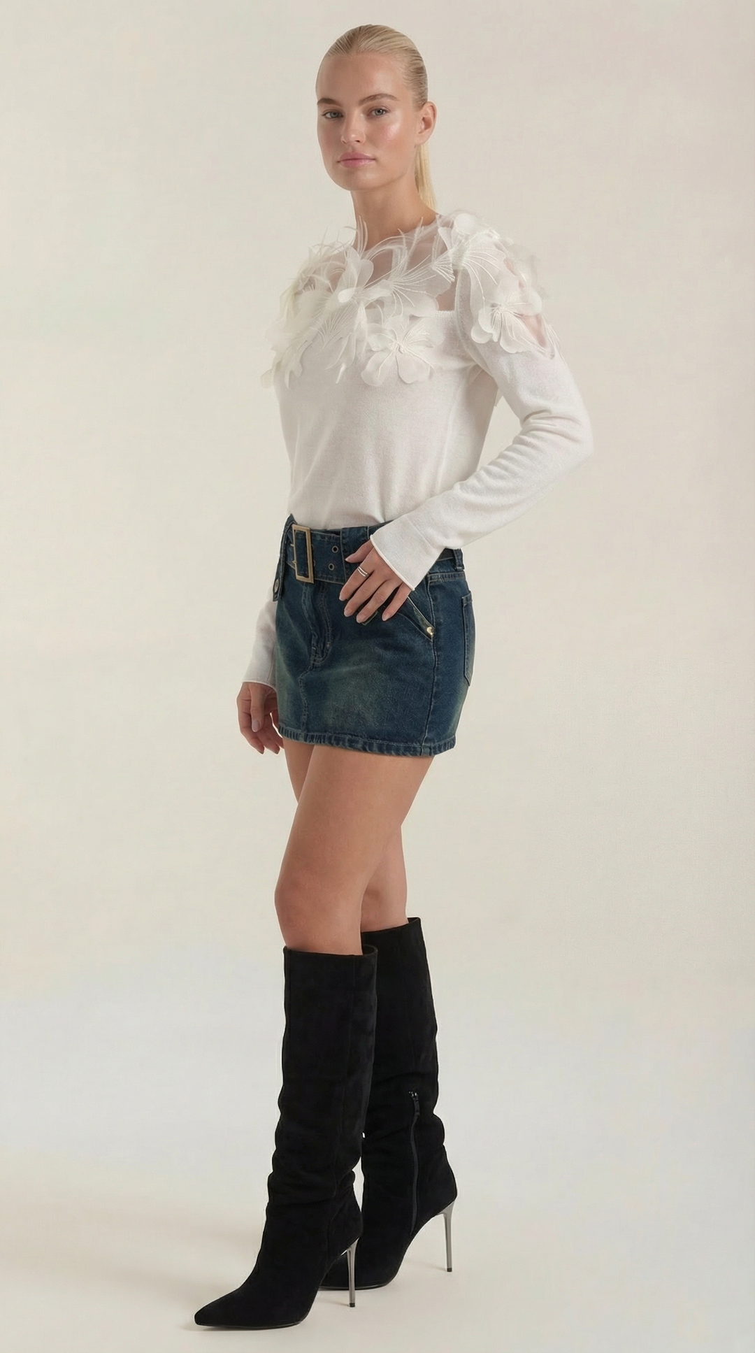 Women's Crew Neck Jumper | Feather Detail
