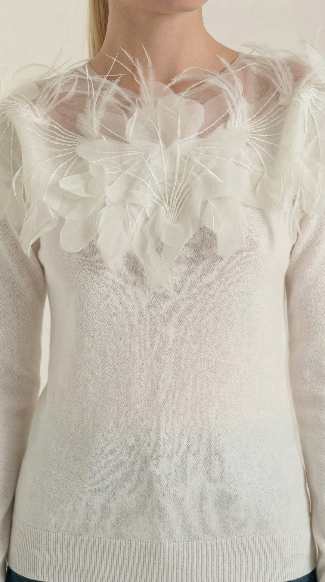 Women's Crew Neck Jumper | Feather Detail