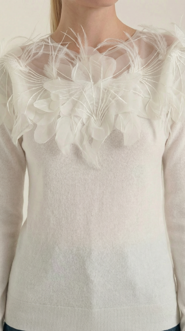 Women's Crew Neck Jumper | Feather Detail