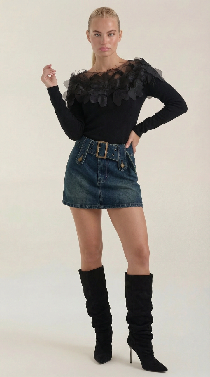 Women's Crew Neck Jumper | Feather Detail
