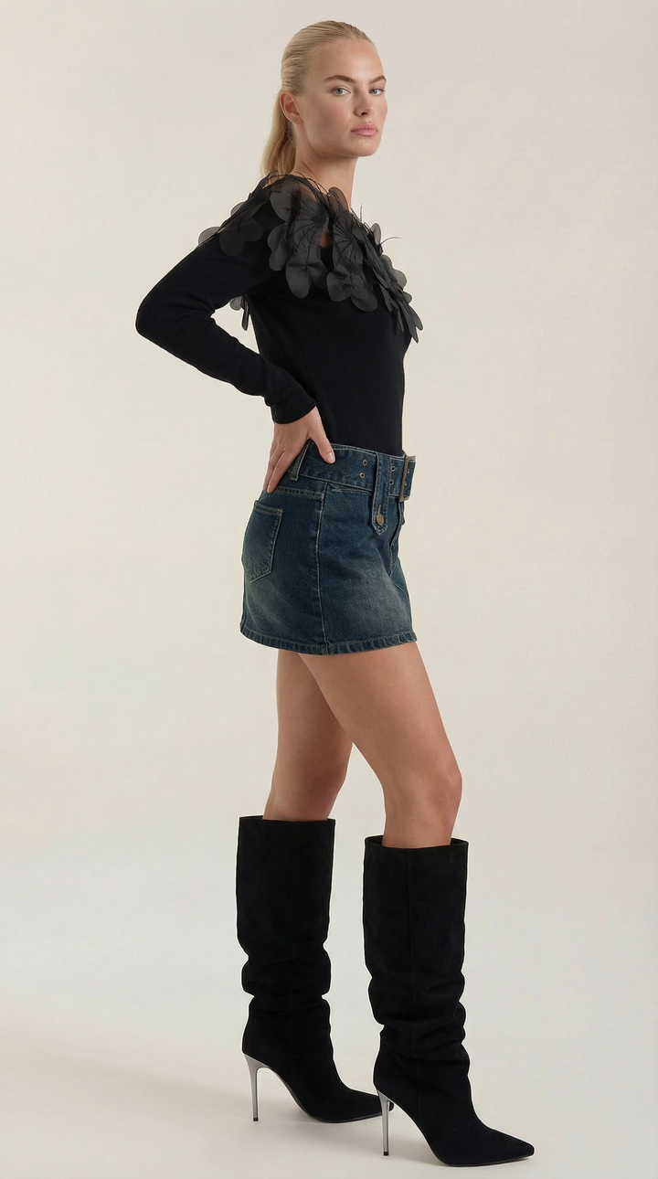 Women's Crew Neck Jumper | Feather Detail