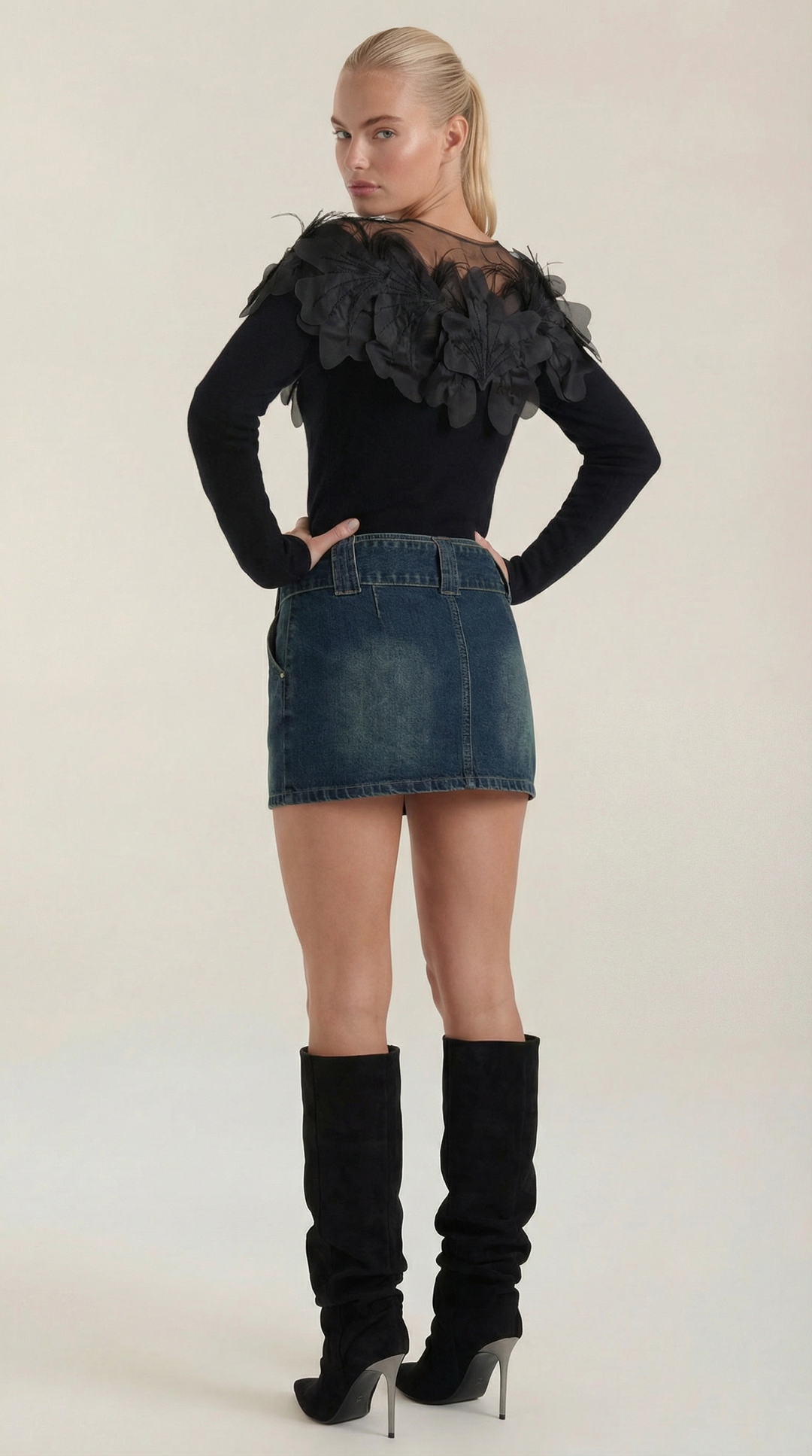 Women's Crew Neck Jumper | Feather Detail