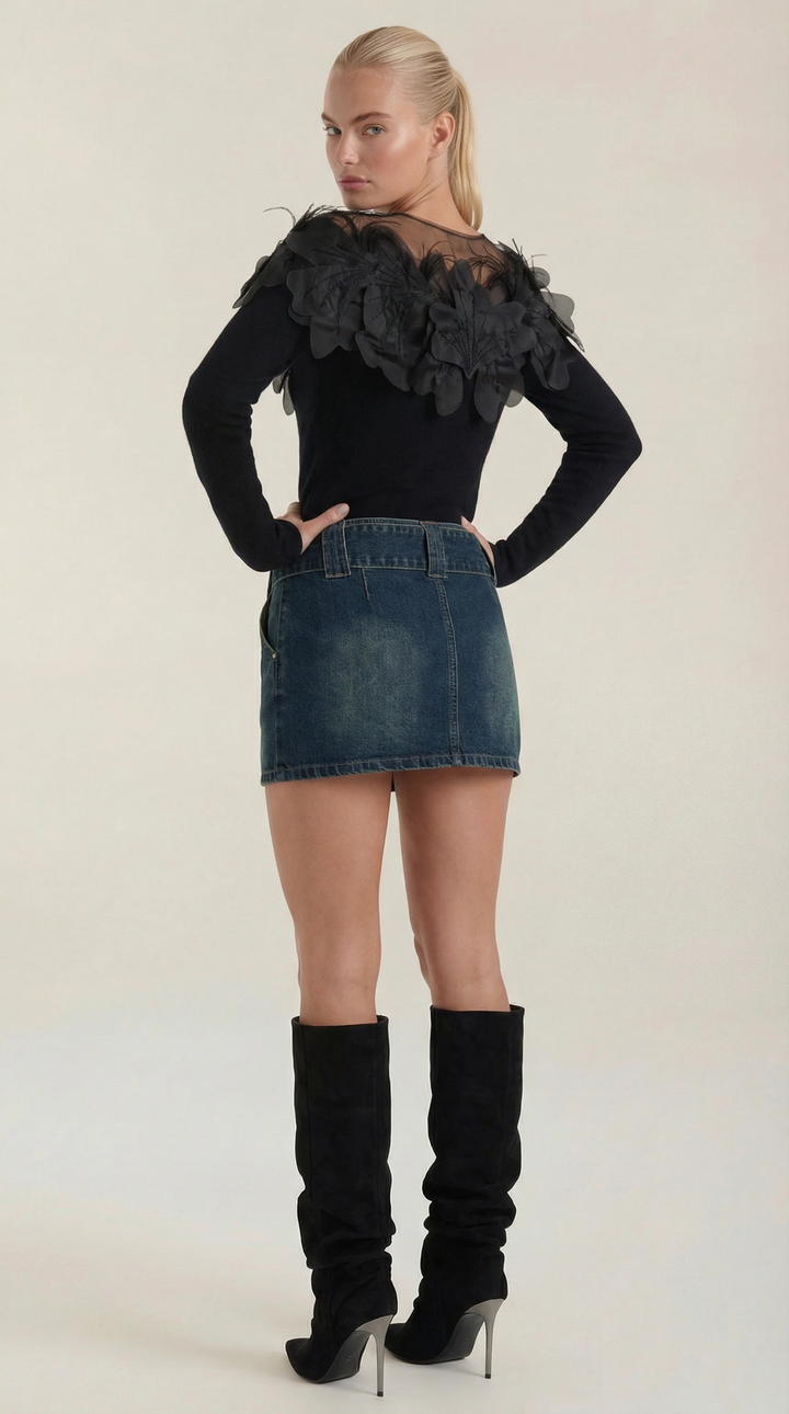 Women's Crew Neck Jumper | Feather Detail