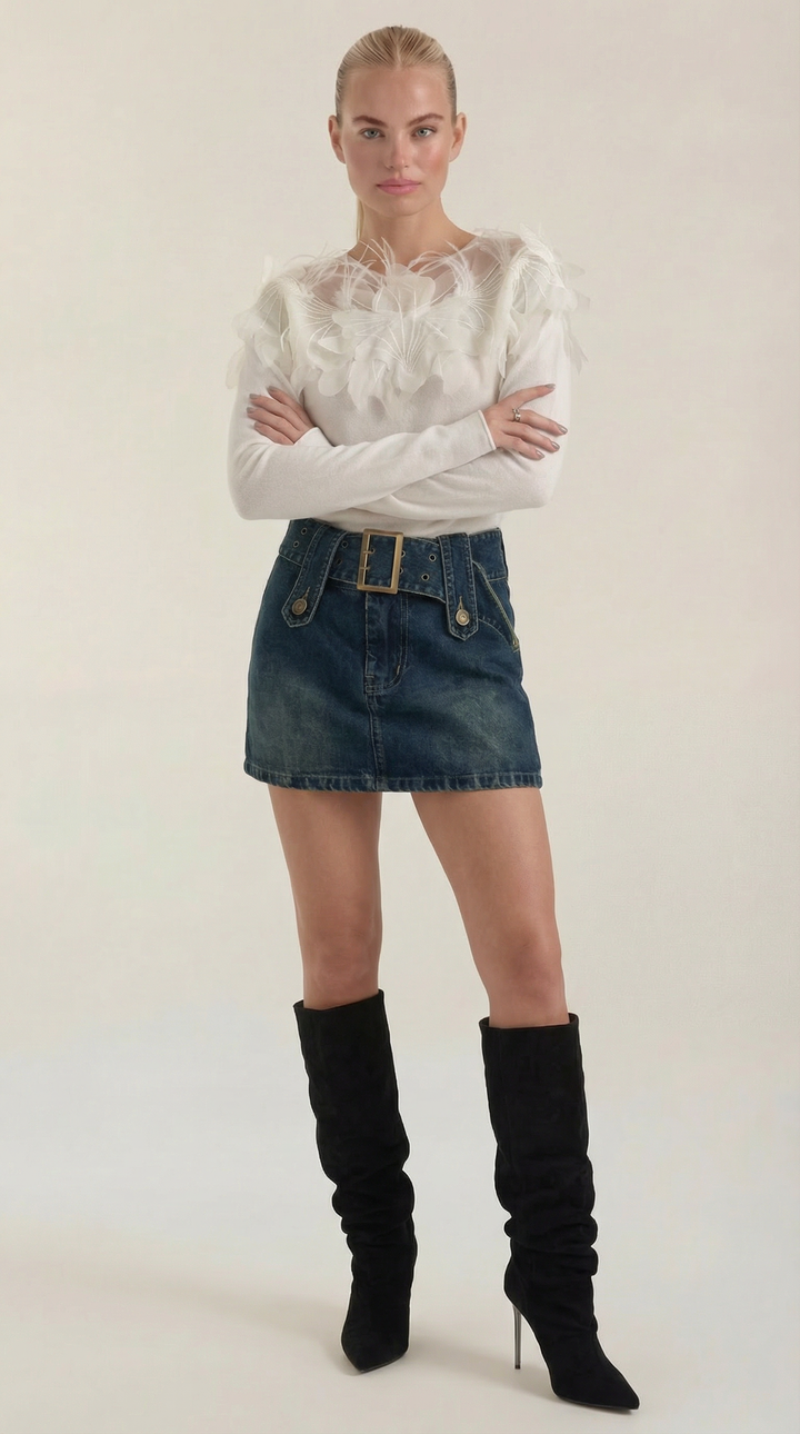 Women's Crew Neck Jumper | Feather Detail