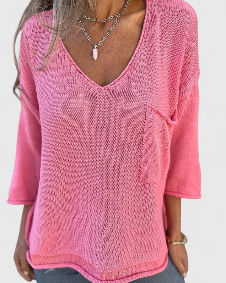 Women's Relaxed Fit 3/4 Sleeve Top | V-Neck