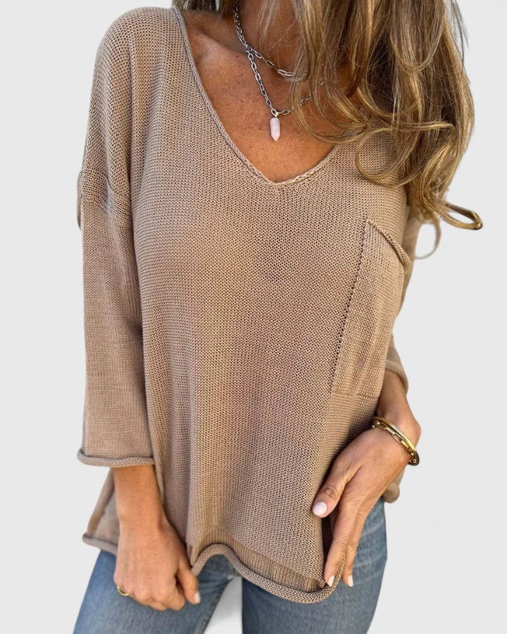 Women's Relaxed Fit 3/4 Sleeve Top | V-Neck
