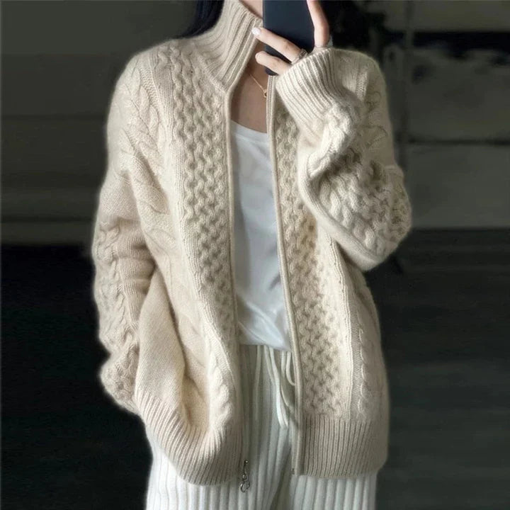 Women's Zipper Embroidered Textured Cardigan | Winter