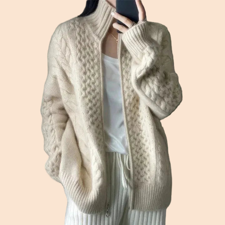 Women's Zipper Embroidered Textured Cardigan | Winter