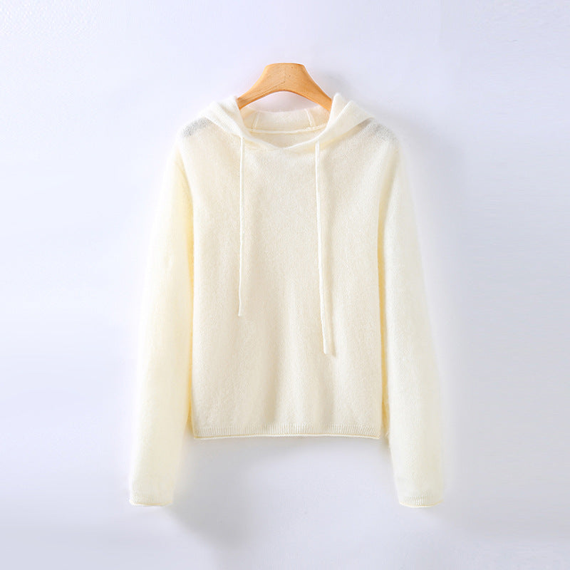 Women's Drawstring Plain Knitted Hoodie | Winter