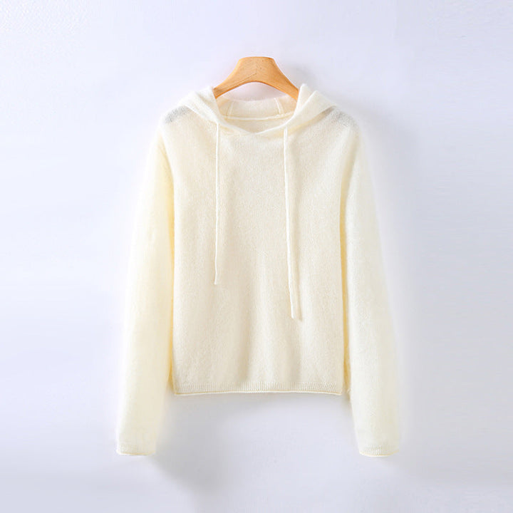 Women's Drawstring Plain Knitted Hoodie | Winter