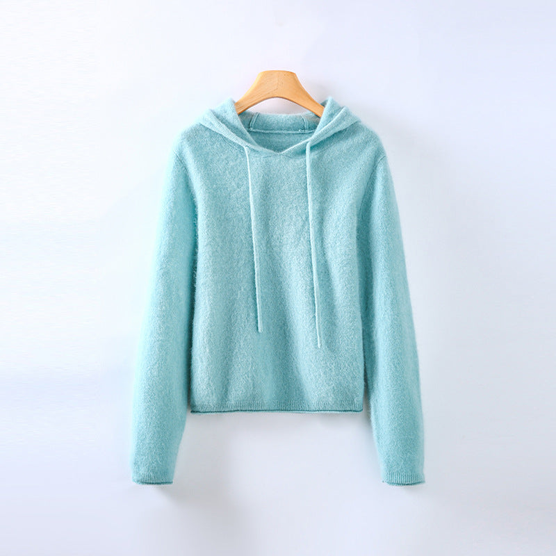 Women's Drawstring Plain Knitted Hoodie | Winter