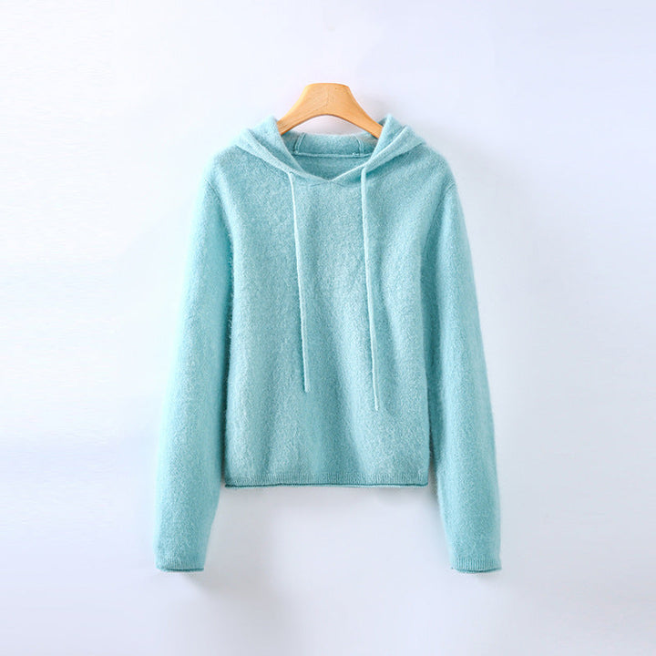 Women's Drawstring Plain Knitted Hoodie | Winter