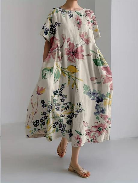 Women's Crew Neck Floral Printed Dress | Midi