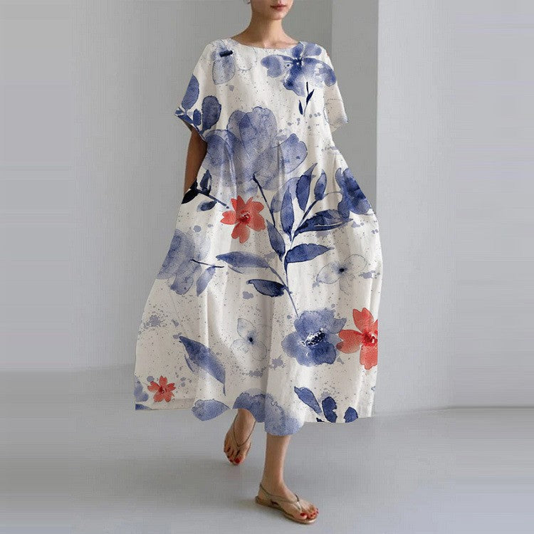 Women's Crew Neck Floral Printed Dress | Midi