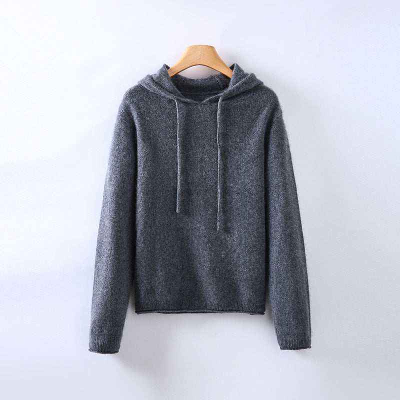 Women's Drawstring Plain Knitted Hoodie | Winter