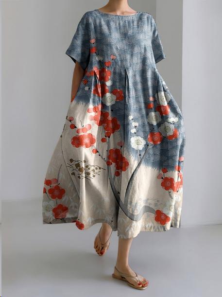 Women's Crew Neck Floral Printed Dress | Midi