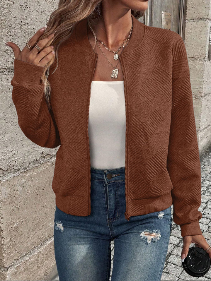 Women's Casual Textured Bomber Jacket | Zipper