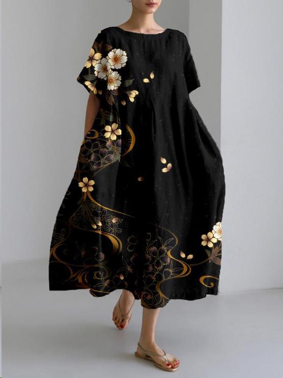 Women's Crew Neck Floral Printed Dress | Midi