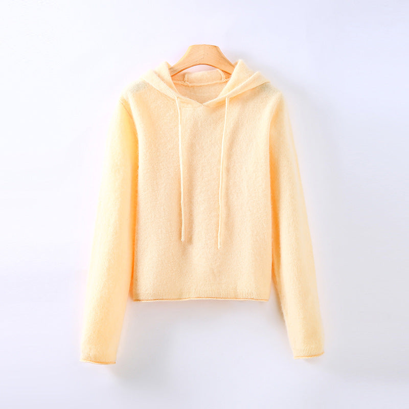 Women's Drawstring Plain Knitted Hoodie | Winter