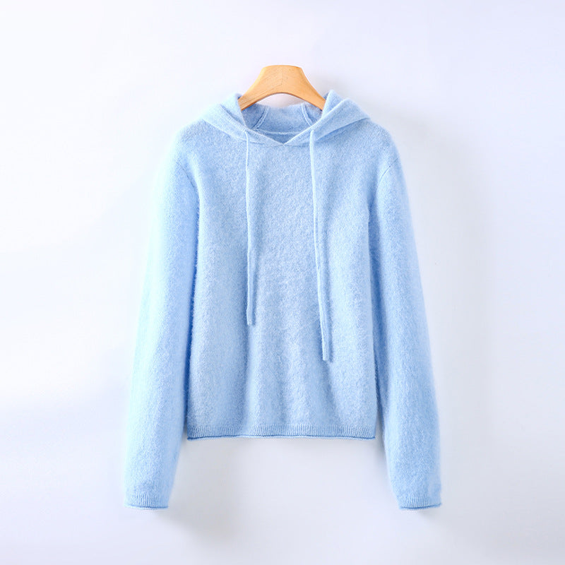 Women's Drawstring Plain Knitted Hoodie | Winter
