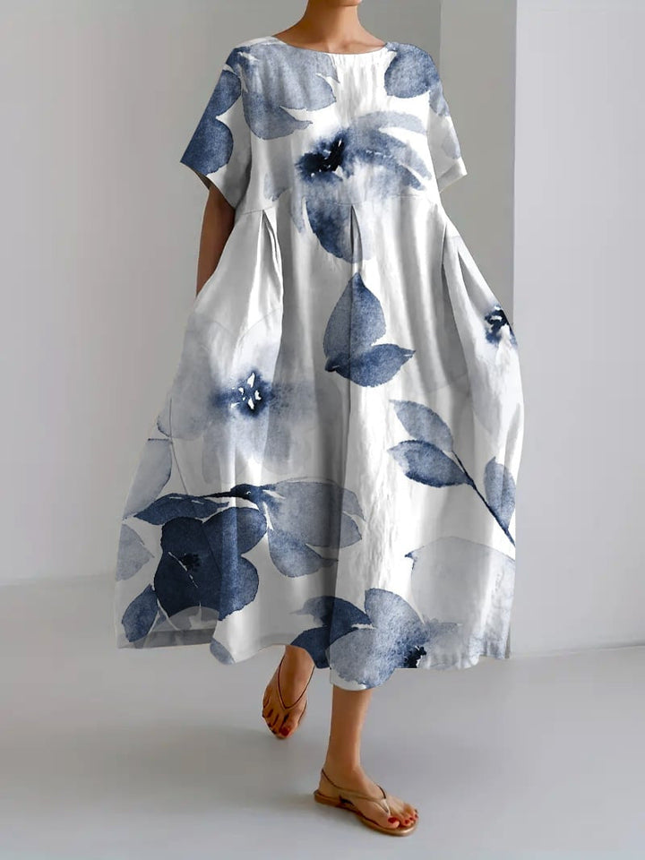 Women's Crew Neck Floral Printed Dress | Midi