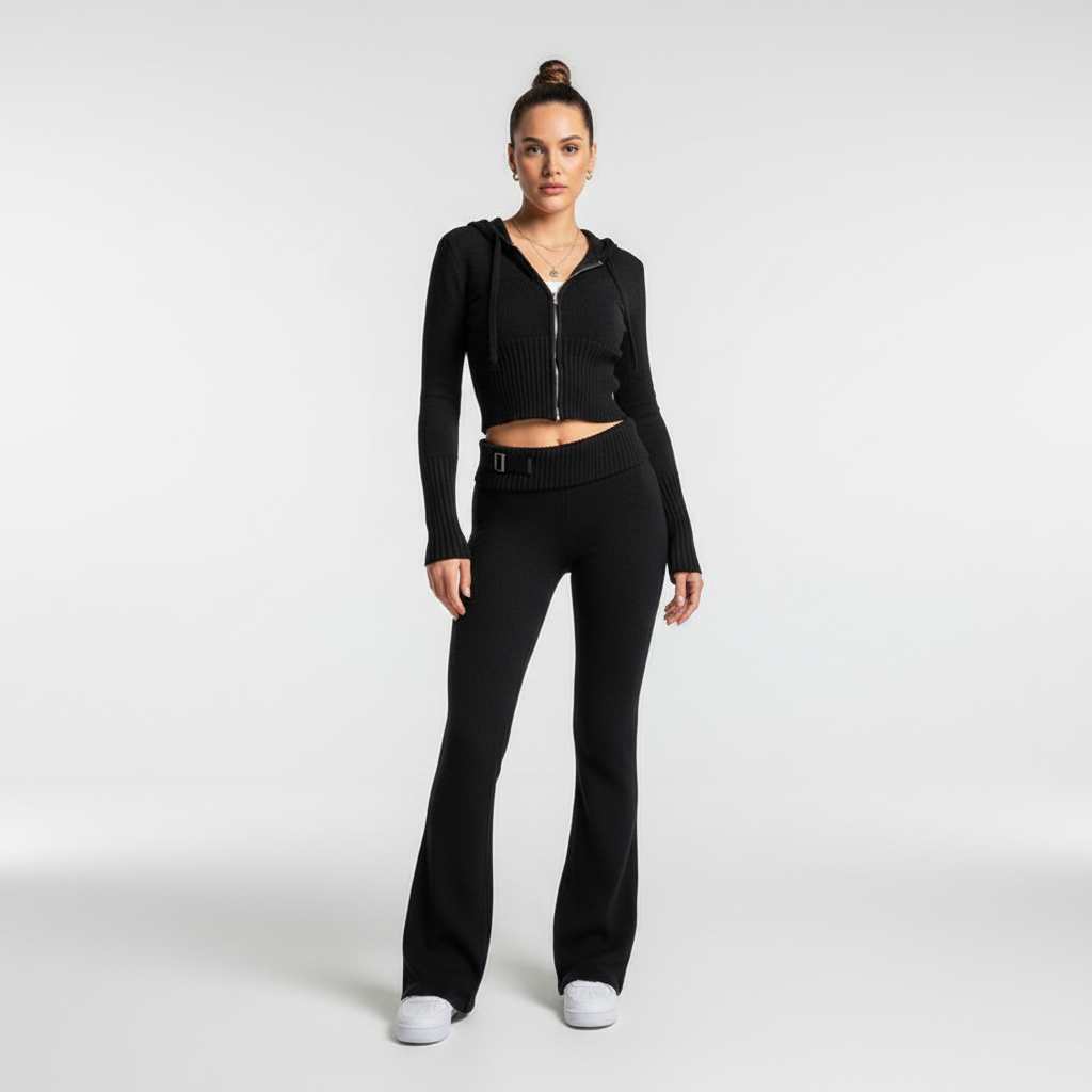 Women’s Cropped Zip-Up Loungewear Set | Two Piece