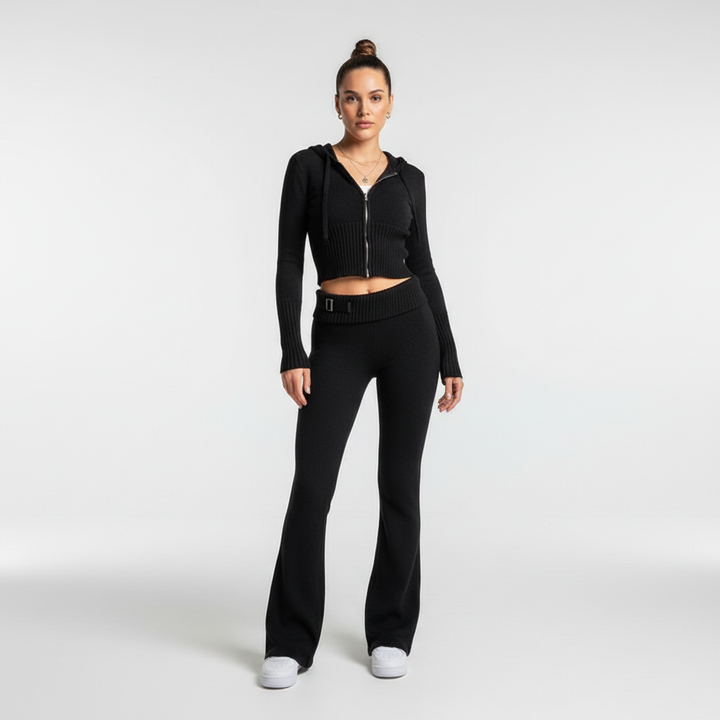 Women’s Cropped Zip-Up Loungewear Set | Two Piece